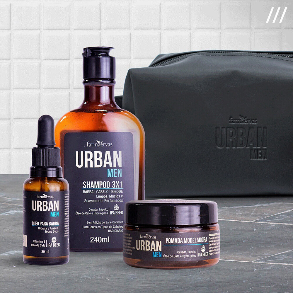Kit Masculino Shampoo Óleo Pomada Cabelo e Barba Urban Men - Loja Lemis