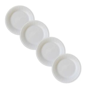 Kit 4 Pratos de Sobremesa Frisada Branco 1ª Linha