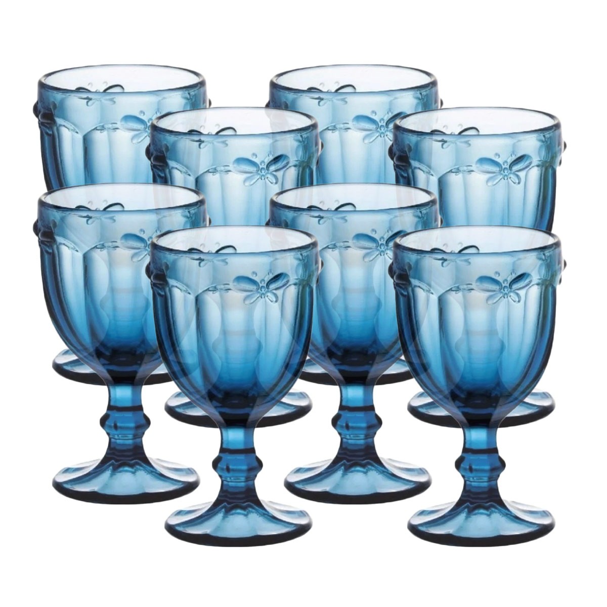 Jogo 8 Taças de Vidro 300ml Borboleta Azul p/ Água