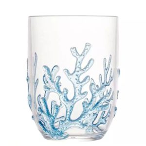 Jogo 4 Copos Baixo Acrílico Coral Azul 465 ml