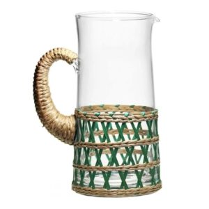 Jarra em Vidro e Rattan Verde 12x24,5cm 2160ml