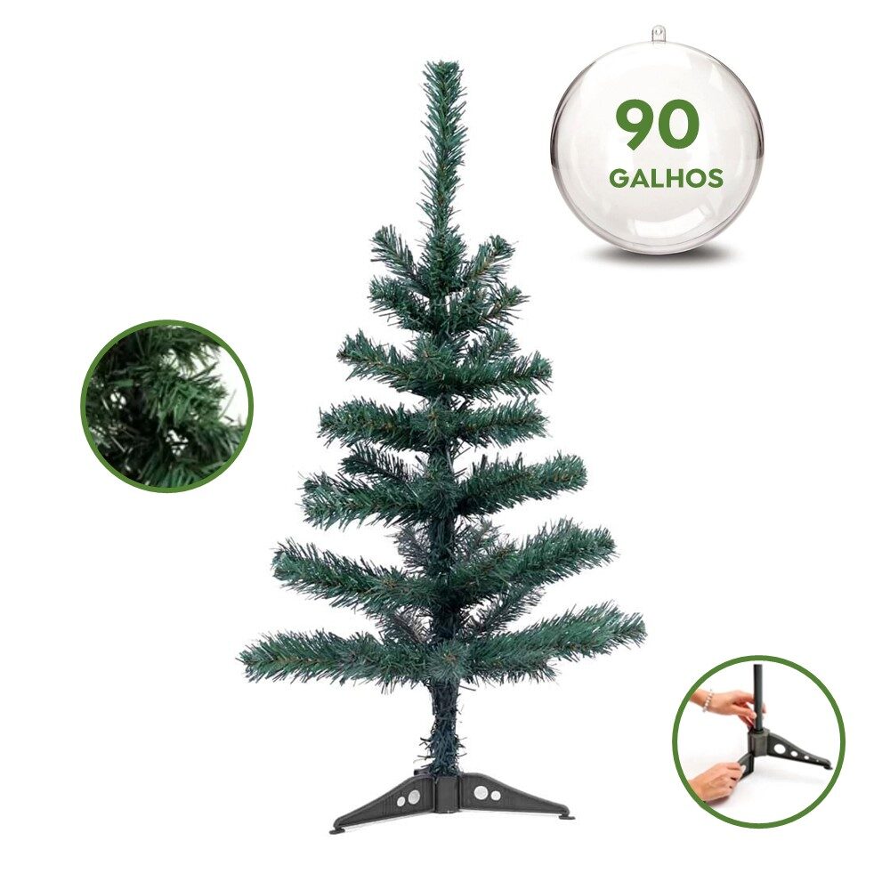 Árvore de Natal Pinheiro Verde Tradicional c/ 90 Galhos 90cm - Loja Lemis