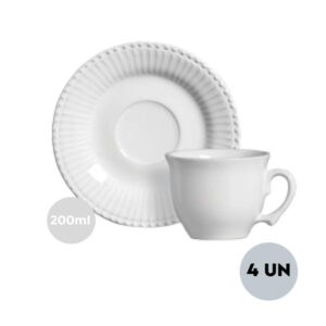 Jogo 6 Xícaras de Chá com Pires Frisada 200mL Branca Scalla