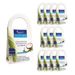 Kit 12cx Folhas Prontas Depilação das Axilas Coco Nupill 20 Folhas