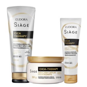 Kit Shampoo Máscara e Leave In Reconstrução Capilar Reparação Cica Therapy Restauração Eudora Siàge