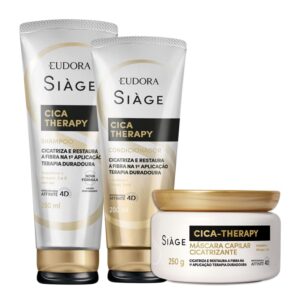 Kit Shampoo Condicionador e Máscara Reconstrução Capilar Reparação Cica Therapy Eudora Siàge