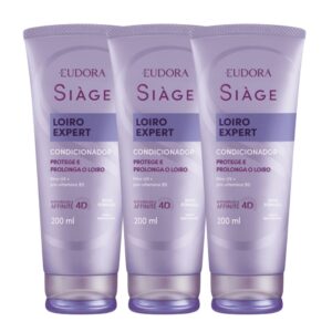 Kit 3 Condicionador Matizador Loiro Expert Roxo Desamarelador Violeta Platinado 200ml Eudora Siàge