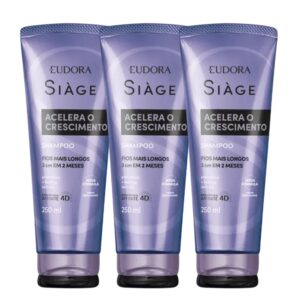 Kit 3 Shampoo Antiqueda Acelera o Crescimento dos Cabelos Fortalecimento Crescer 250ml Eudora Siàge
