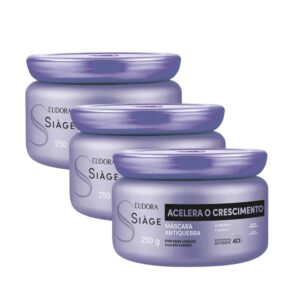 Kit 3 Máscara Acelera o Crescimento dos Cabelos Antiqueda Fortalecimento Capilar 250g Eudora Siàge