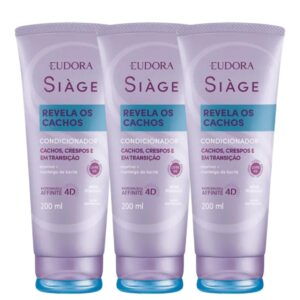 Kit 3 Condicionador para Cabelos Cacheados Revela Os Cachos Ondulados 200ml Eudora Siàge