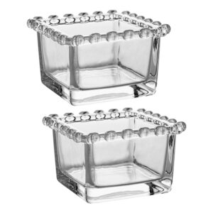 Jogo 2 Mini Bowl de Vidro Pequeno Borda de Coração Cristal Formato Quadrado 130ml 8cm Lyor