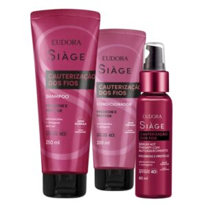 Kit Shampoo Condicionador e Sérum Hot Reconstrução Cauterização dos Fios Reparação Eudora Siàge