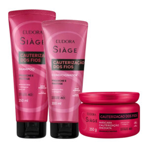 Kit Shampoo Condicionador e Máscara Reconstrução Cauterização dos Fios Reparação Eudora Siàge