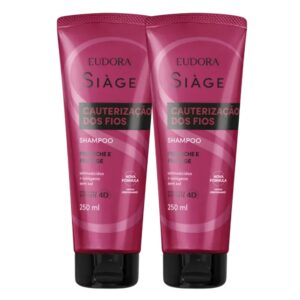 Kit 2 Shampoo Reconstrução Cauterização dos Fios Cabelos Secos 250ml Reparação Eudora Siàge