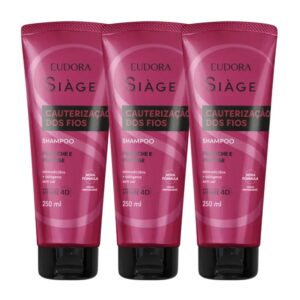 Kit 3 Shampoo Reconstrução Cauterização dos Fios Cabelos Secos 250ml Reparação Eudora Siàge