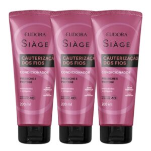 Kit 3 Condicionador Reconstrução Cauterização dos Fios Cabelos Secos 200ml Reparação Eudora Siàge