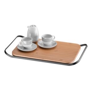 Bandeja Decorativa de Madeira para Café Taças Alças Metal Preto 43x25cm Future