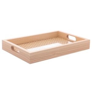 Bandeja Decorativa de Madeira MDF Retangular Fundo de Treliça 30x20cm Lyor
