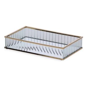 Bandeja de Vidro e Metal com Espelho Borda Dourada 23x14cm Mart