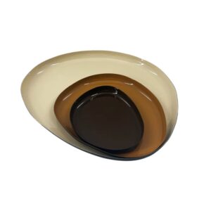 Centro de Mesa Conjunto de Bandejas em Metal Bege e Marrom 3 Peças BTC