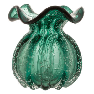 Vaso de Vidro Murano Flor Plantas Arranjos Verde Esmeralda Trouxinha 10x11cm Lemis