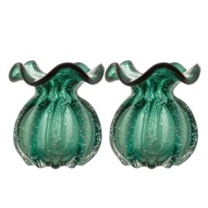 Kit 2 Vaso de Vidro Murano Flor Plantas Arranjos Verde Esmeralda Trouxinha 10x11cm Lemis