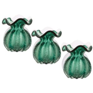 Kit 3 Vaso de Vidro Murano Flor Plantas Arranjos Verde Esmeralda Trouxinha 10x11cm Lemis