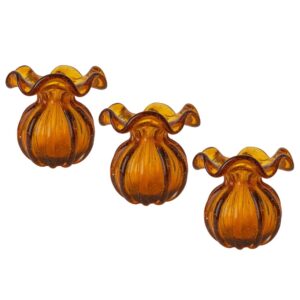 Kit 3 Vaso de Vidro Murano Flor Plantas Arranjos Âmbar Trouxinha 10x11cm Lemis