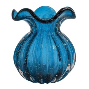 Vaso de Vidro Murano Flor Plantas Arranjos Azul Trouxinha 10x11cm Lemis