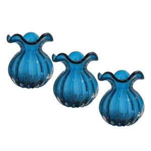 Kit 3 Vaso de Vidro Murano Flor Plantas Arranjos Azul Trouxinha 10x11cm Lemis