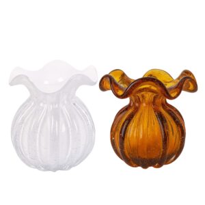 Kit 2 Vaso Vidro Murano Trouxinha Flor Plantas Arranjos Branco Leitoso e Âmbar 10x11cm