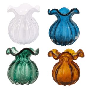 Kit 4 Vaso de Vidro Murano Trouxinha Branco Azul Verde Esmeralda e Âmbar 10x11cm