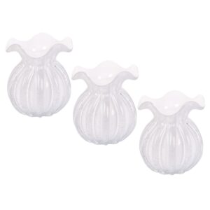 Kit 3 Vaso de Vidro Murano Flor Plantas Arranjos Branco Leitoso Trouxinha 10x11cm Lemis