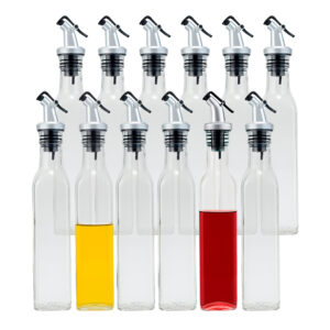 Kit 12 Galheteiro de Vidro Garrafa Porta Azeite 250ml Mesa com Bico Dosador Vinagre Lemis