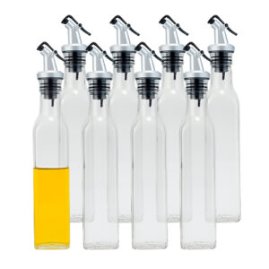 Kit 8 Galheteiro de Vidro Garrafa Porta Azeite 250ml Mesa com Bico Dosador Vinagre Lemis