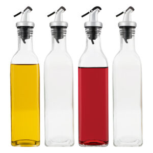 Kit 4 Galheteiro de Vidro Porta Azeite 500ml Garrafa Mesa com Bico Dosador Vinagre Lemis