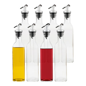 Kit 8 Galheteiro de Vidro Porta Azeite 500ml Garrafa Mesa com Bico Dosador Vinagre Lemis