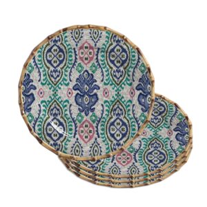 Jogo 4 Sousplat Redondo de Cerâmica Borda de Bambu Maison Blanche Mykonos 35cm