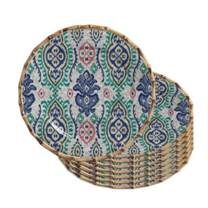 Jogo 8 Sousplat Redondo de Cerâmica Borda de Bambu Maison Blanche Mykonos 35cm