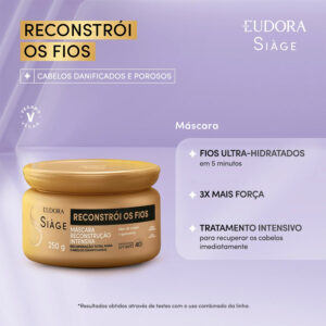 Kit Shampoo e Máscara Reconstrução Reparação Reconstrói Os Fios Restauração Eudora Siàge