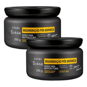 Kit 2 Máscara de Reconstrução Capilar Regeneração Pós Química Óleo de Coco 250g Eudora Siàge