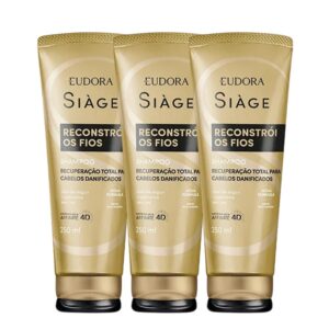 Kit 3 Shampoo Reconstrução Reparação Reconstrói Os Fios Restauração 250ml Eudora Siàge