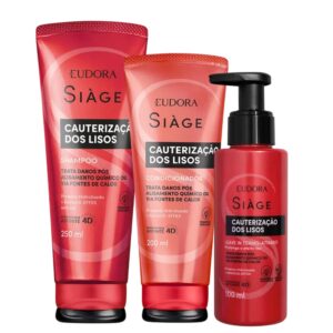 Kit Shampoo Condicionador e Leave In Reconstrução Cauterização dos Lisos Reparação Eudora Siàge