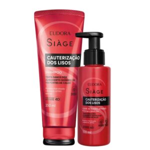 Kit Shampoo e Leave In Reconstrução Cauterização dos Lisos Protetor Térmico Eudora Siàge