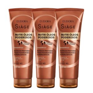 Kit 3 Shampoo Nutrição Nutri Óleos Poderosos Cabelos Secos 250ml Eudora Siàge