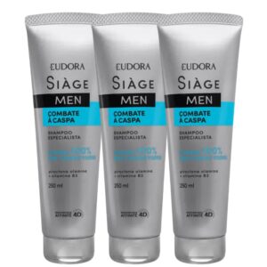 Kit 3 Shampoo Anticaspa Masculino Combate a Caspa 250ml Eudora Siàge