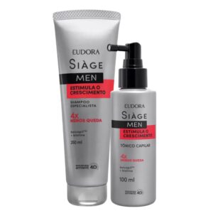 Kit Shampoo e Tônico Antiqueda Crescer Cabelo Estimula Crescimento Eudora Siàge Men