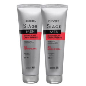 Kit 2 Shampoo Antiqueda Estimula o Crescimento Masculino 250ml Eudora Siàge Men