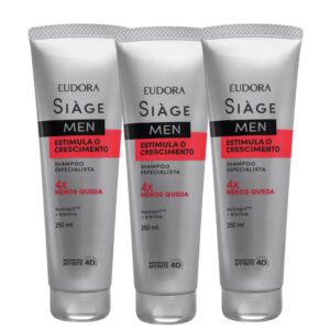 Kit 3 Shampoo Antiqueda Estimula o Crescimento Masculino 250ml Eudora Siàge Men