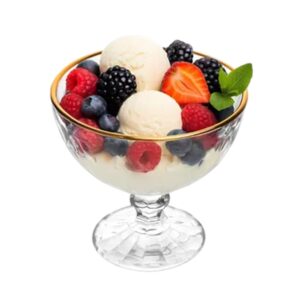 Jogo de Sobremesa 6 Taças Vidro com Borda Fio Dourado Diamond Sorvete Lyor 250ml